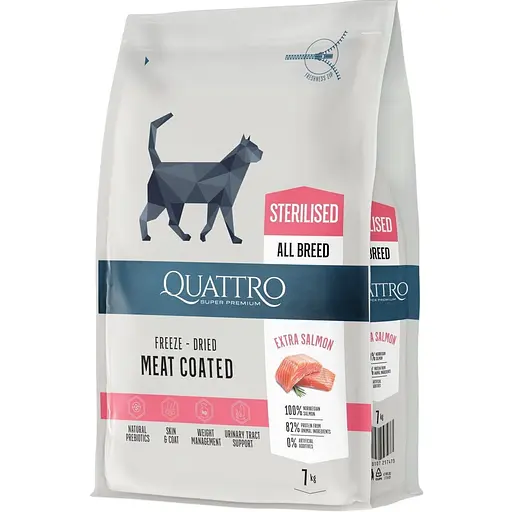 Сухой корм Quattro Cat Sterilized Salmon для стерилизованных кошек с лососем 7 кг - фото 1