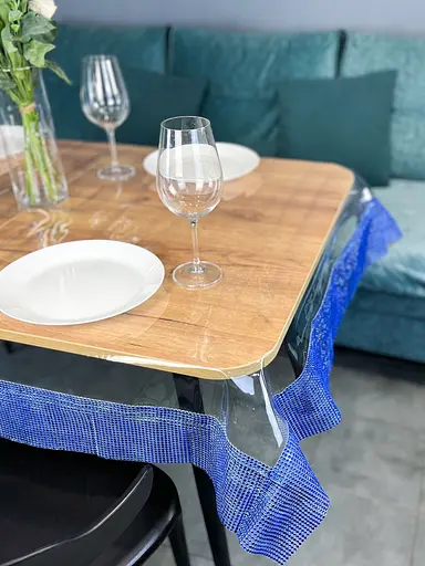 Скатертина силіконова з синьою стразовою стрічкою 210х170 см - фото 10