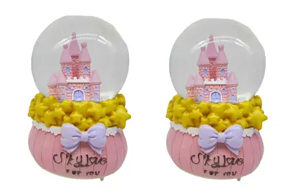 Сувенір керамічний "Куля сніжна 80 мм - Замок мрії" рожевий 1849-80