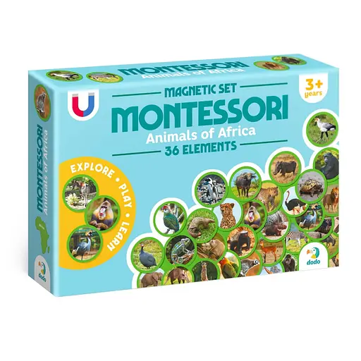 Дитячий магнітний набір Монтесорі "Тварини на континентах: Африка" DoDo Toys 200284, 36 елементів