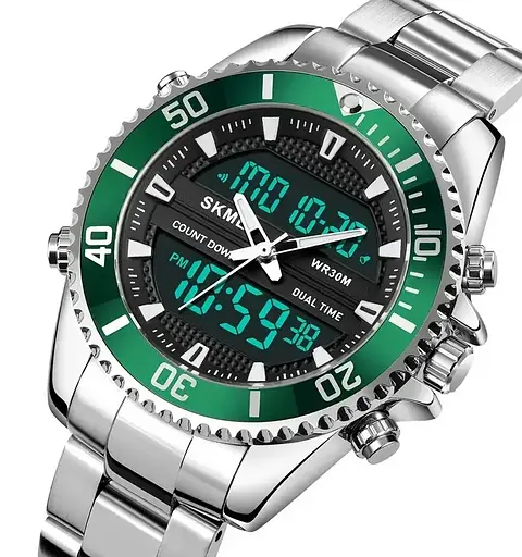 Чоловічий наручний годинник Skmei 1850 (Сріблясті з зелений) - фото 3