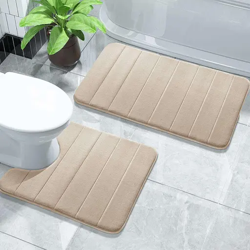 Набор 2 коврика для ванной Aquarius с эффектом памяти 50х80 см, U-образный 50х50 см. Бежевый в полоску.