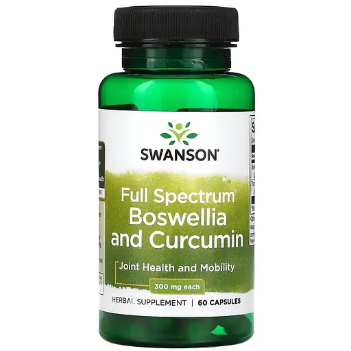 Натуральная добавка Swanson Boswellia and Curcumin Full Spectrum, 60 капсул для поддержания суставов - фото 1