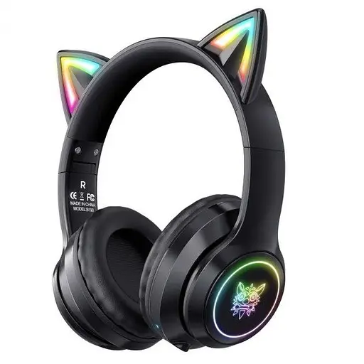 Бездротові ігрові навушники з котячими вушками Onikuma B90 з RGB підсвічуванням Навушники для стрімінгу Чорний