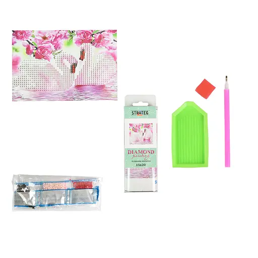 Алмазная мозаика Strateg ПРЕМИУМ Пара лебедей среди розовых цветов без подрамника размером 10х15 см (YAB26246) - фото 2