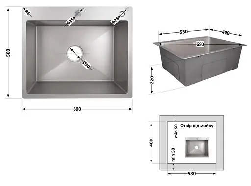 Кухонная мойка Lidz H6050G PVD 3.0/1.0 мм LDH6050GPVD3008 - фото 8