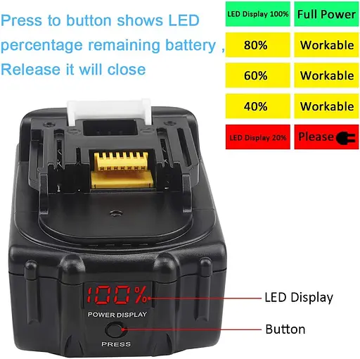 Сменные литий-ионные аккумуляторы AMICROSS 18 В, 5,0 Ач bl1850B-2 (со светодиодным индикатором питания) - фото 3