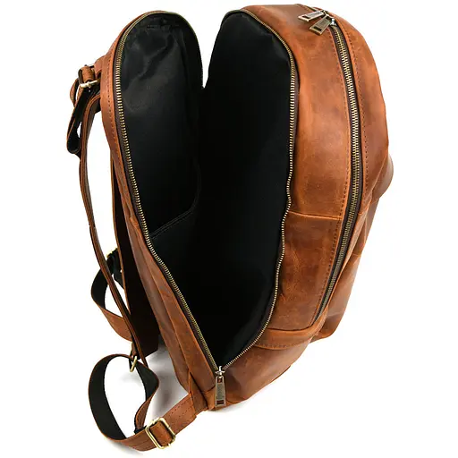 Мужской кожаный городской рюкзак рыжий крейзи хорс TARWA 47х28х18 см sum0028446 - фото 10