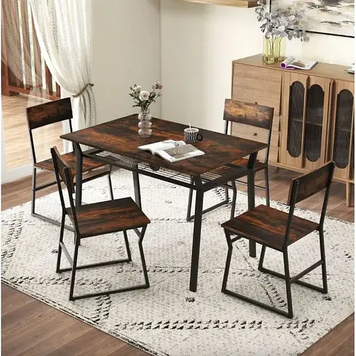 Комплект меблів Costway Merax обідній стіл з стільцями в стилі Loft коричневий - фото 3