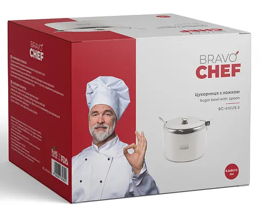 Цукорниця з ложкою нержавіюча сталь BRAVO CHEF 9.5 см (BC-5101/9.5) - фото 3