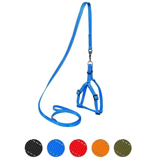 Шлея Dog Extreme з нейлону регульована з повідцем (ширина 14мм, В:40-55см) блакитний - фото 3