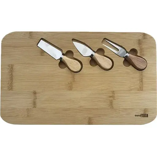 Дошка Eurogold бамбукова з ножами для сиру 40x24 см