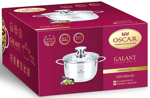Кастрюля Oscar Galant нержавеющая сталь 3.4 л с крышкой 20 см (OSR-2004-20) - фото 5