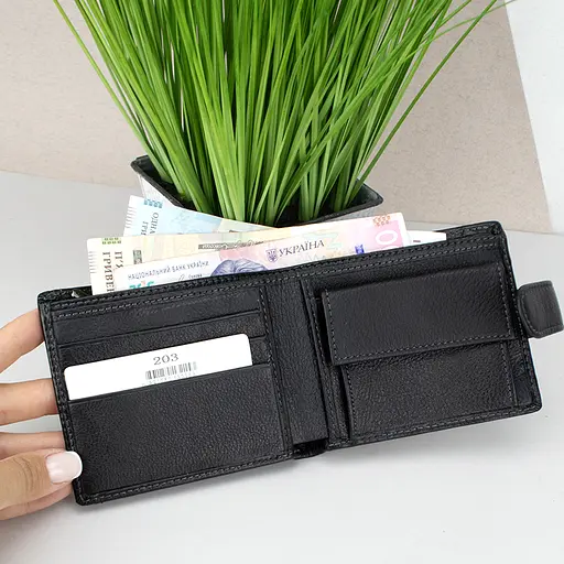 Кошелек мужской кожаный Ricco Grande 203 черный на кнопке - фото 2