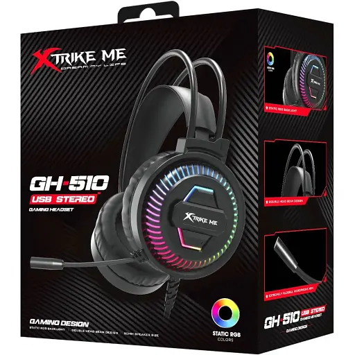 Игровая гарнитура Xtrike Me GH-510 USB статическое RGB кабель 2 м - фото 4