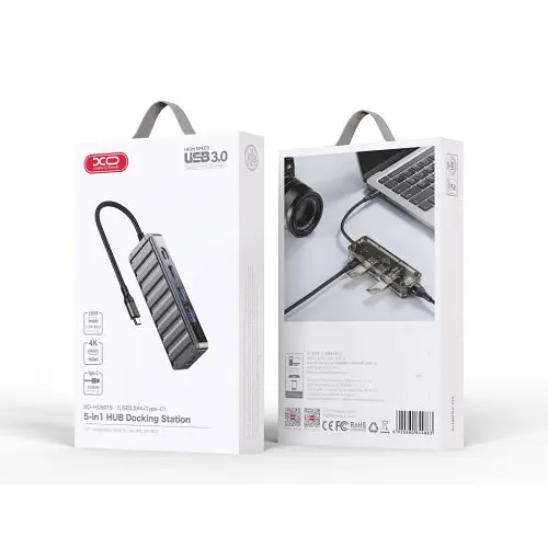 USB-Хаб XO HUB015 5 in 1 мultifunctional Docking Station Тьмяно-Прозорий - фото 5