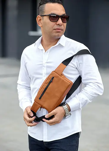 Мужская кожаная сумка бананка 0ST рыжая кожа 24 × 16 (88218121) - фото 4