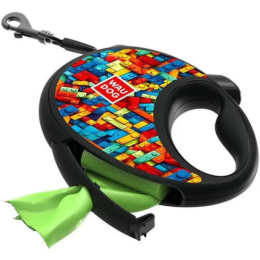 Поводок-рулетка для собак Waudog R-leash с контейнером для пакетов, рисунок "Блоки", светоотражающая лента, S - фото 6