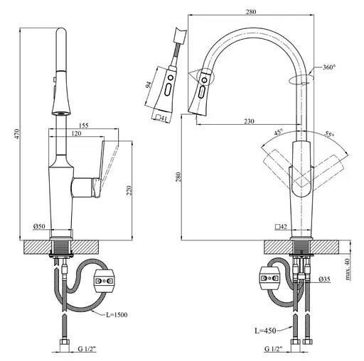 Змішувач для кухні Kroner KRP Makon - GRP030-T (CV033865) - фото 8