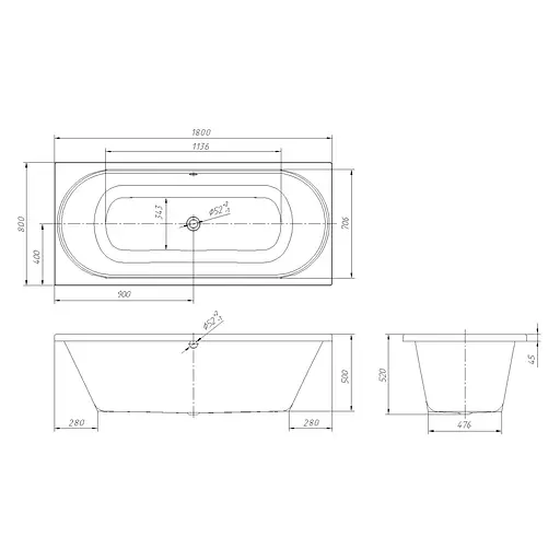 Ванна акриловая Volle Olva 180x80 TS-1880500 - фото 3