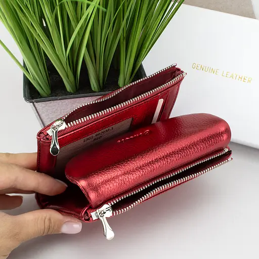 Гаманець жіночий червоний Classic 2301-9929M шкіряний перламутровий невеликий на магніті - фото 6