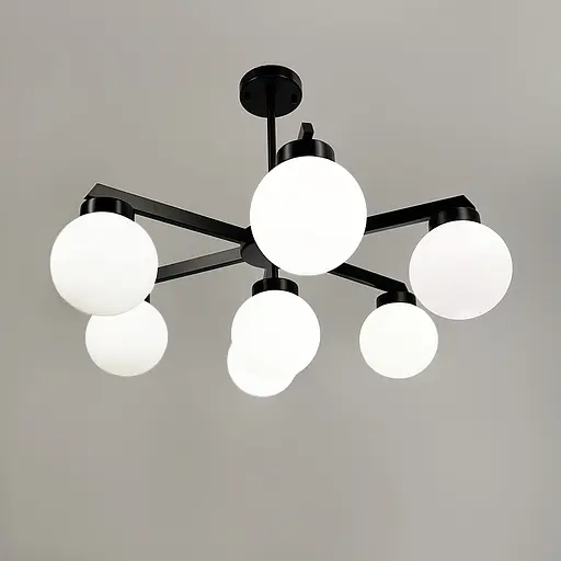 Чорна люстра на 7 білих плафонів Ø 75 см | Арт. SGJ 6/7 BK+WT | Line F - фото 4