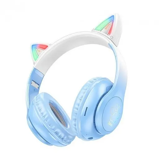 Бездротові Bluetooth навушники Hoco Cat ears W42 з вушками та підсвіткою синій - фото 2