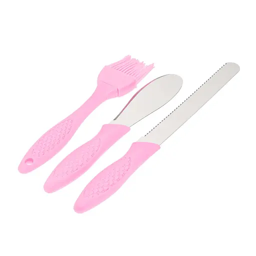 Кондитерский набор из трех предметов: нож с зубчатым лезвием, лопатка и кисточка силиконовая, Kitchen Master Розовый 86846 - фото 2