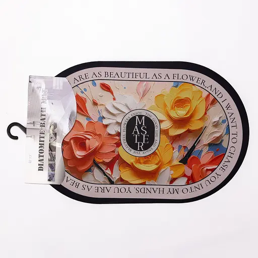 Диатомитовый 3d овальный коврик Beautiful Flowers 38×58 (см) влагопоглощающий коврик для кухни ванны и туалета Yiwu HP-42-55 - фото 4
