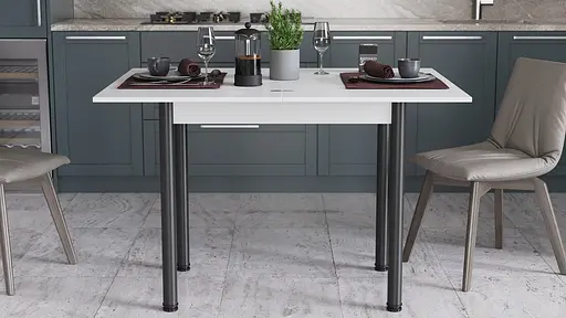 Обеденный раскладной стол-формер Берта Ferrum-decor 750x1400x900 Черный металл ДСП Белый 16 мм (FRD-105178) - фото 6