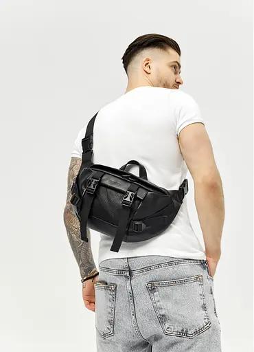 Большая мужская сумка бананка Sambag DynamicDart черная 38 × 21 × 7 см (80411101m) - фото 2