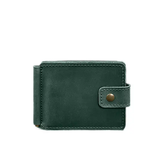 Кожаный портмоне 13.1 зажим с хлястиком Зеленый Crazy Horse - фото 11