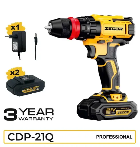 Шуруповерт профессиональный аккумуляторный Zegor CDP-21Q/21В/37 Нм/две скорости/2 батареи 21 В 2 Ач/реверс/подсветка/кейс
 - фото 12