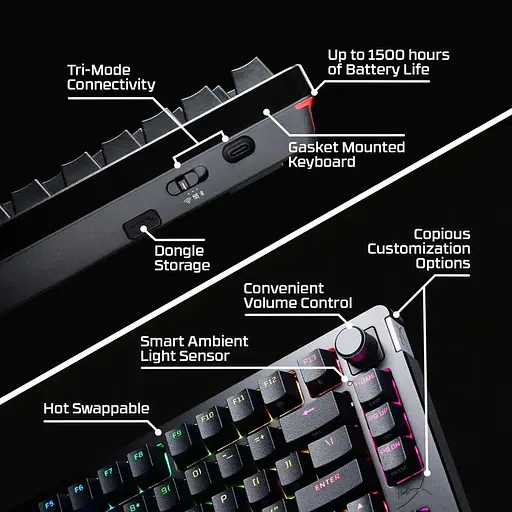 Клавіатура HyperX Alloy Rise 75 Wireless ENG/UA RGB Black (91Y91AA) - фото 9