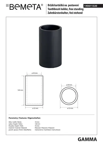 Склянка настільна Bemeta Gamma 145611320 чорний матовий - фото 2