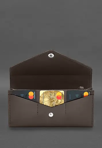 Кожаный клатч (портмоне) на кнопке 5.0 Темно-бежевый - фото 4