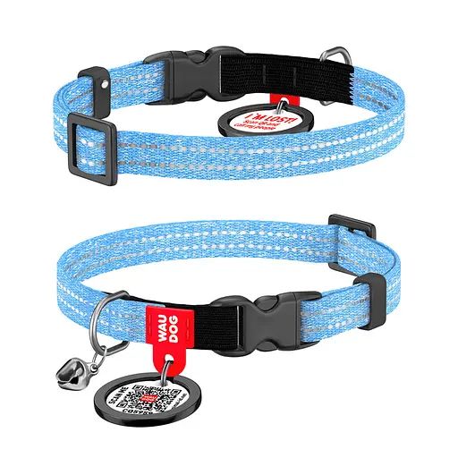 Ошейник для кошек из восстановленного хлопка Waudog Re-cotton с QR-паспортом светоотражающий пластиковый фастекс XS Ш 10 мм Дов