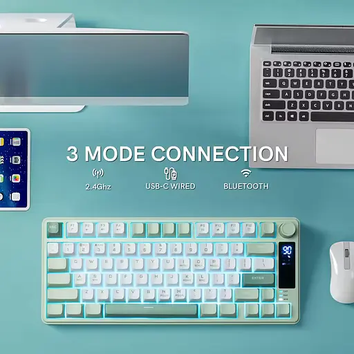 Игровая мембранная клавиатура Womier DK75 / Три режима подключения / OLED Screen / Green - фото 5