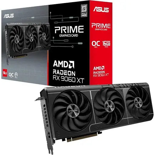 Відеокарта Radeon RX 9060 XT, Asus, PRIME OC, 16Gb GDDR6, 128-bit, HDMI/2xDP, 3330/20000 MHz, 8-pin (PRIME-RX9060XT-O16G) - фото 1
