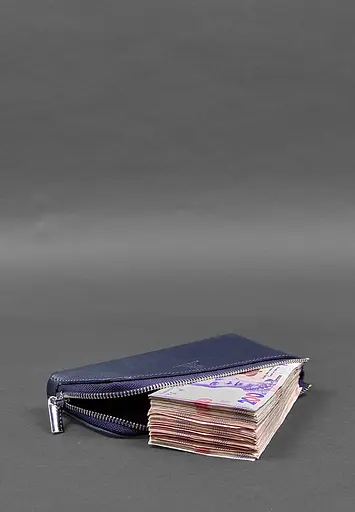 Кожаный портмоне-купюрник на молнии 14.0 синий - фото 5