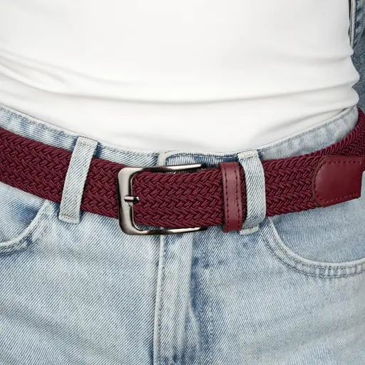 Ремень-резинка женский PS-35012 (105 см) бордовый плетеный - фото 5