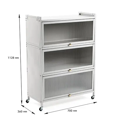 Шафа для зберігання Wall Sticker мобільна розкладна триярусна зі сталі 70х36х112.8 см світло-сіра SW-00002116 - фото 2