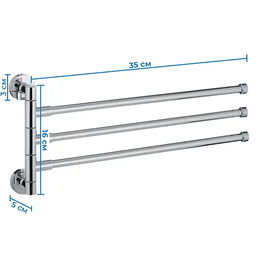 Тримач для рушника Zerix LR113 LL1487 з 3 поворотними планками Хром - фото 2