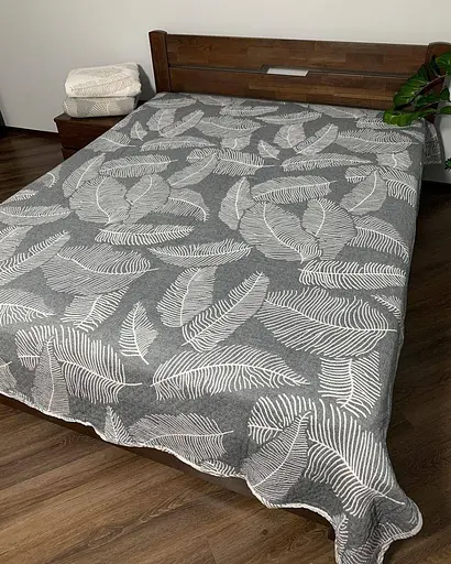 Покривало муслінове двостороннє 210x250 см плед на двоспальне ліжко інтер'єрне легке з великим ботанічним принтом Сірий - фото 5