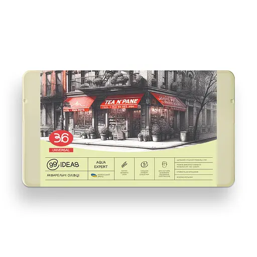 Набор карандашей акварельных 99IDEAS "Aqua Expert" 36 цветов, Universal Set, металлическая коробка, 99AE-36UNI