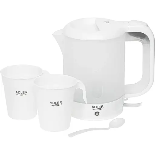 Электрочайник Adler AD 1381 дорожный 900 Вт 0.5 л 2 чашки ложка белый