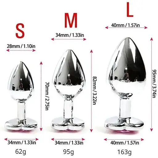 Анальна серце пробка, металева пробка з каменем, плаг, втулка, інтимні іграшки. Розмір M - фото 3