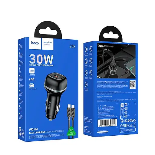 Адаптер автомобильный Hoco rank single port Car charger Z58 (Type-C to Type-C set) | - фото 2