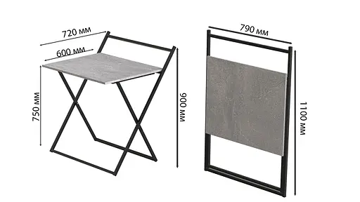 Стіл трансформер Компакт 3 750x790x720 Чорний метал ДСП Бетон 16 мм FRD-104682 - фото 5
