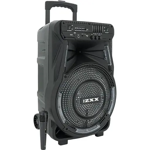 Потужна акустична система з підсвічуванням ZXX - 7373, 400W, Дротовий мікрофон, вбудований акум 12В 7А, живлення 220в, Black, Box - фото 1